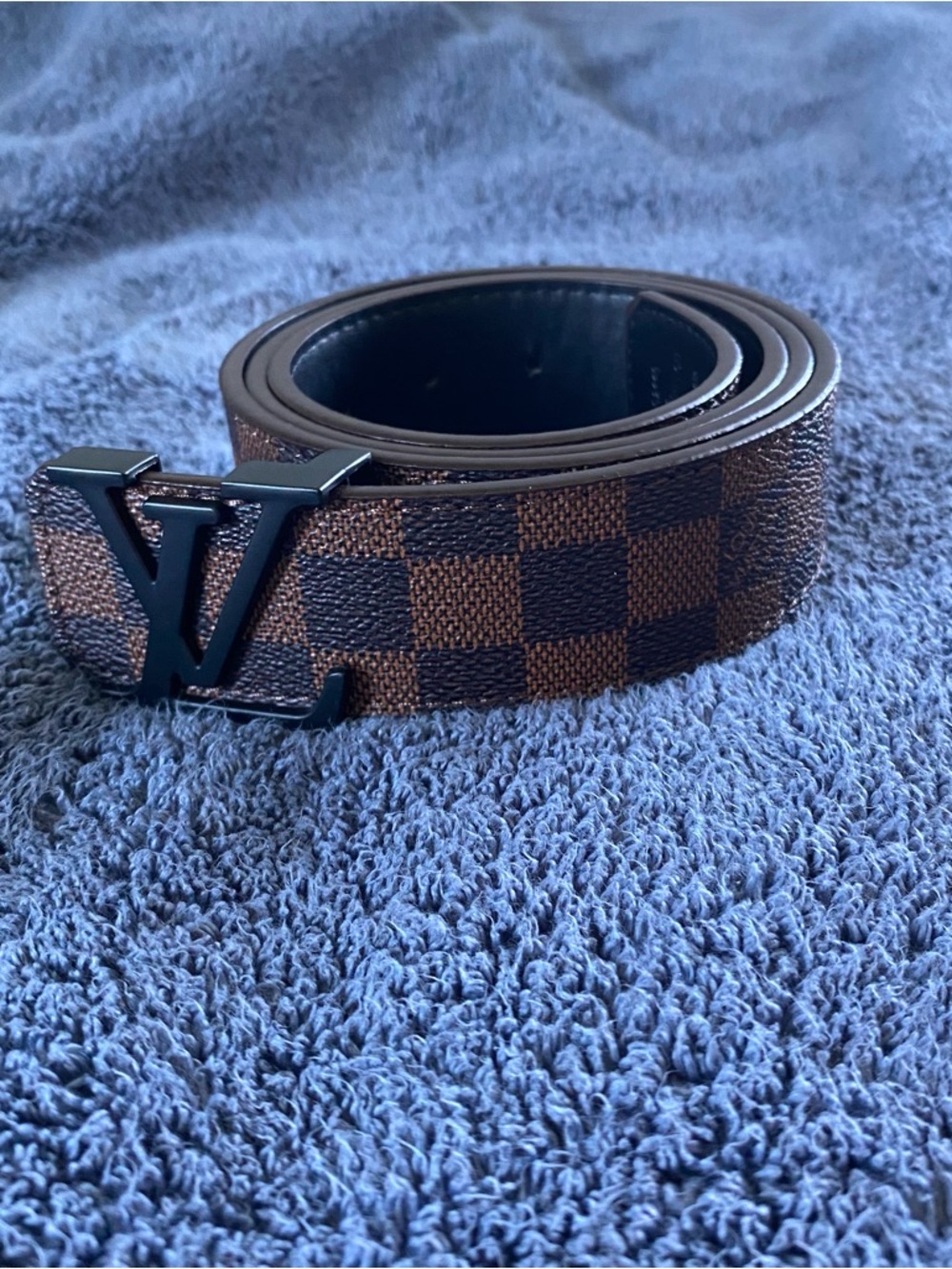 Black Louis Vuitton Buckle on Brown Damier Print Belt. 115cm New with Box.